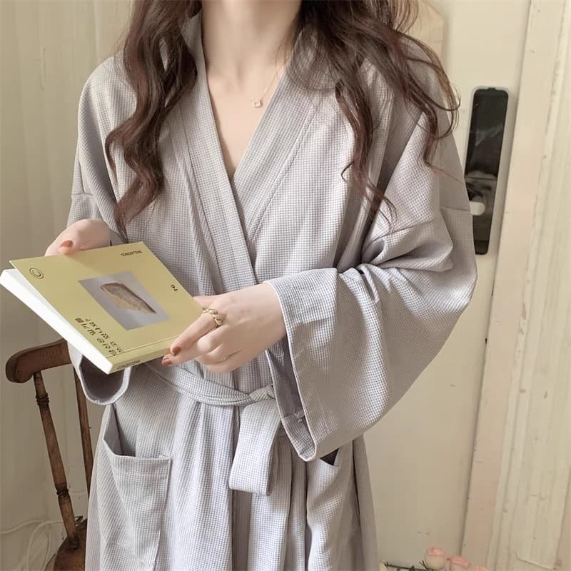 High-end waffle nightgown 2025 new spring and autumn bathrobe long women's pajamas summer home wear nightgown
