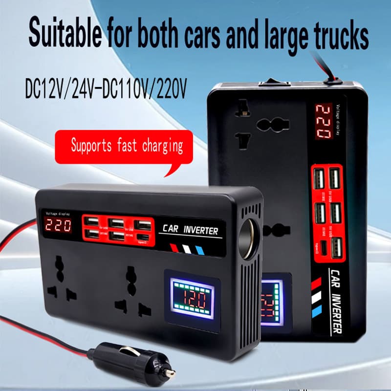 Car Inverter 12V 24V to 110V/220V Converter for Trucks and Vehicles with USB Fast Charger