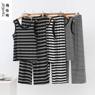 New Slimming Shorts Summer Striped Round Neck Striped Tank Top Women's Thin Top Two-Piece Set