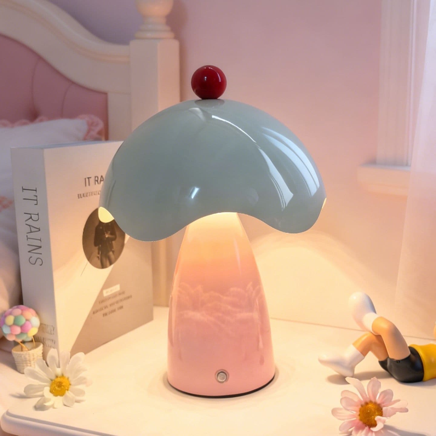 Cream style mushroom table lamp internet celebrity bedroom bedside night light eye protection rechargeable student dormitory eggshell night light
