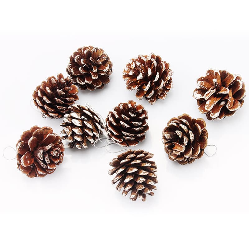 Christmas pine cone set, Christmas pendants, Christmas tree decorations, natural pine cone dyed white paint