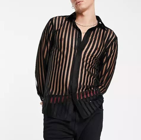 Men's Sheer Sexy Shirt in Stock, Plus Size Printed Long-Sleeve Loose Casual Floral Shirt