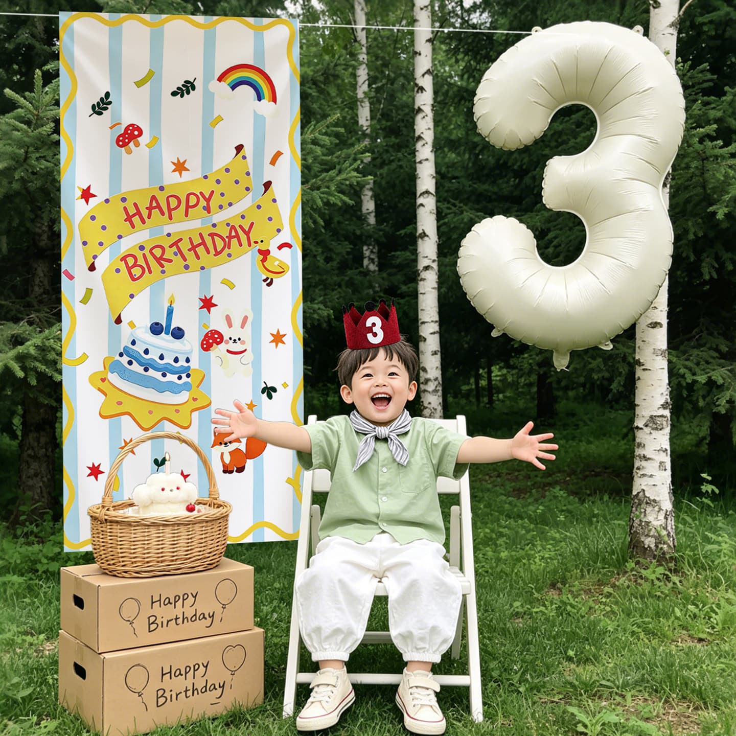 Children's birthday party vertical canvas decoration background wallpaper outdoor layout photo props atmosphere decoration supplies