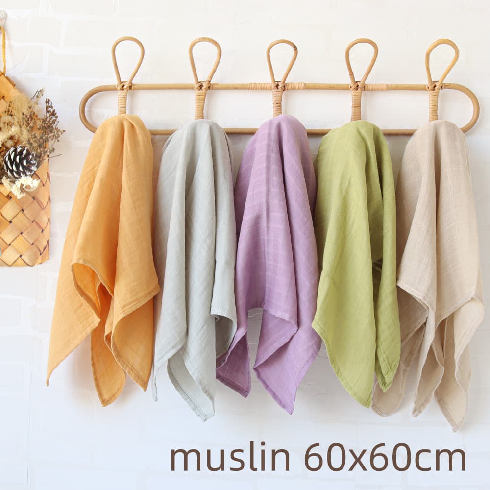 Solid Color Bamboo Cotton Gauze Bib Baby Washcloth Hand Towel Newborn Bath Towel 60cm