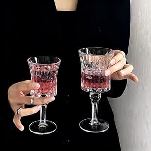 French Vintage Stemmed Wine Glass, Beautiful Glass for Home Use, High-End Champagne Glass, Red Wine Glass, Juice Glass, European Style Glass