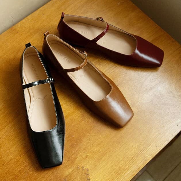 Genuine Dongguan French Retro Square Toe Mary Jane Shoes 2026 Spring Shallow Mouth Single Shoes One-Strap Horse Leather Handmade Shoes