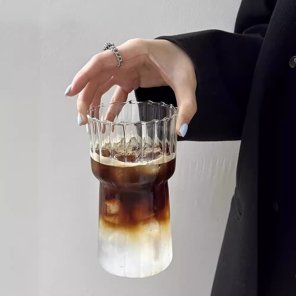Ins style retro striped glass cup ice American coffee cup high temperature resistant water cup milk cup juice cold drink cup