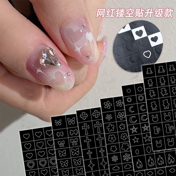 Nail art hollow stickers spray painting dual-purpose template love butterfly French pattern airbrush stickers nail art decals wholesale