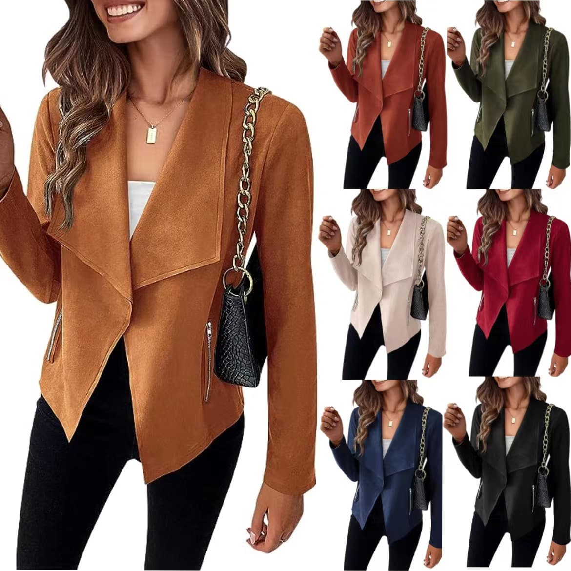 European and American 2023 Fall Amazon Best-Selling Motorcycle Jacket Women INS Fashion Casual Suede Short Coat