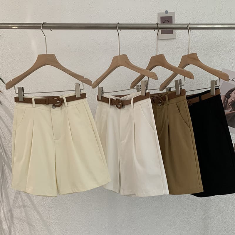 KEKEZOON High-Waist Loose Fit 5-Inch Shorts Summer Slimming Wide-Leg Casual Straight Solid Color Mid-Length Shorts 7973