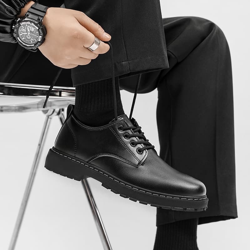 Spring and Autumn Men's New Casual Shoes Student Trendy Shoes Business Men's Small Leather Shoes Waterproof Martin Boots Low-Top Shoes