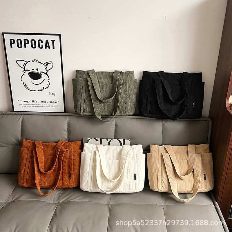 Retro corduroy bag for women 2025 winter new large-capacity tote armpit bag commuter shoulder handbag cross-border