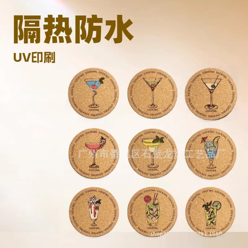 Cork coaster heat insulation waterproof screen printed cork coaster UV printed coaster custom screen printed cork coaster
