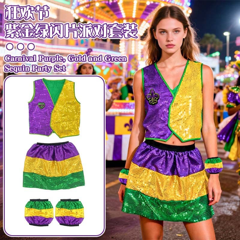 New Carnival Sequin Set Women's Vintage Accessories Sequin Arm Sleeves Skirt Retro Party Costume