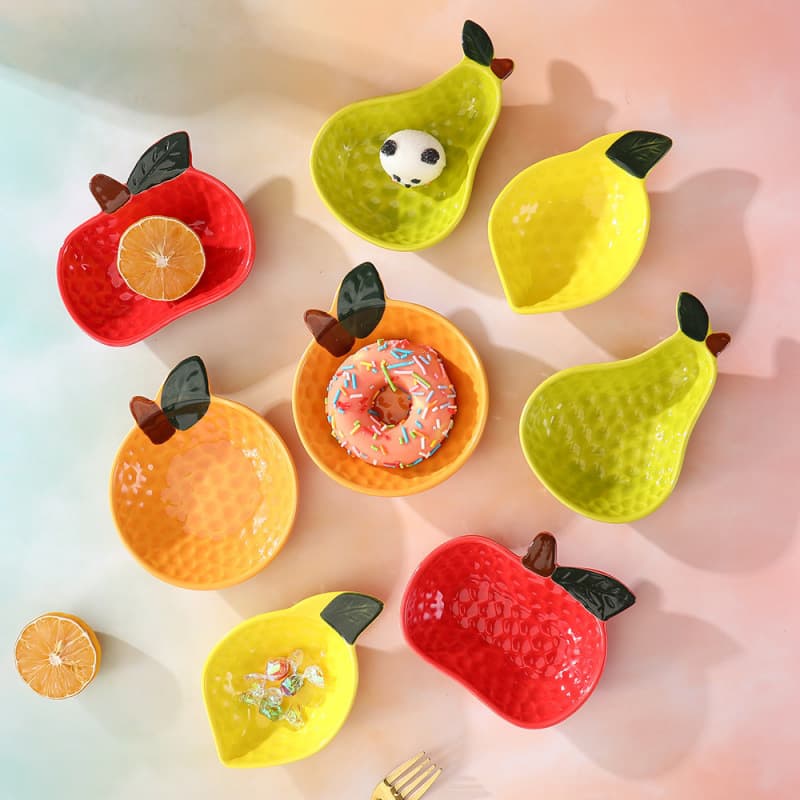 Under-glaze Fruit-shaped Ceramic Small Dish, Dipping Sauce Dish for Home, Snack Plate, Serving Dish, Hot Pot Sauce Seasoning Bowl