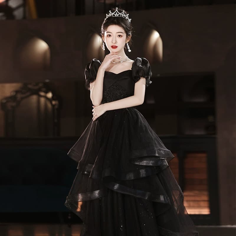 Black evening dress, high-end 2026 new art exam performance dress, long light luxury evening dress
