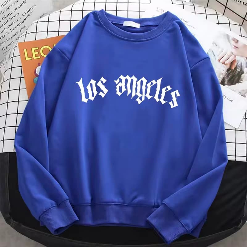 Los Angeles Printed Hoodie Long Sleeve Hoodie Basic Warm Sweatshirt O Neck Pullover Off
