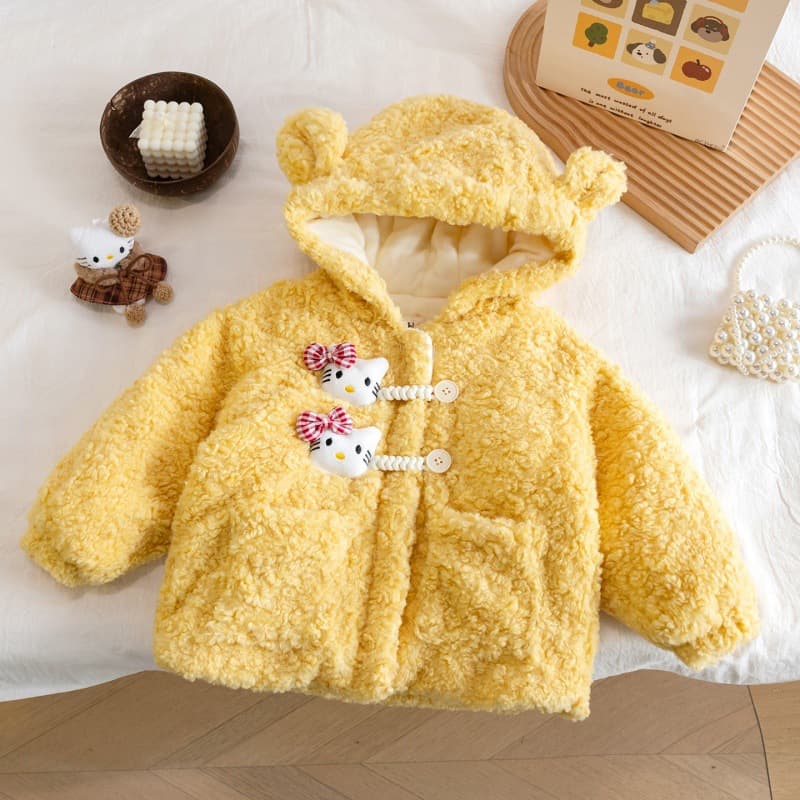 Korean cute baby winter cartoon cute lamb wool coat 25 new candy color plus velvet thickened hooded ear coat
