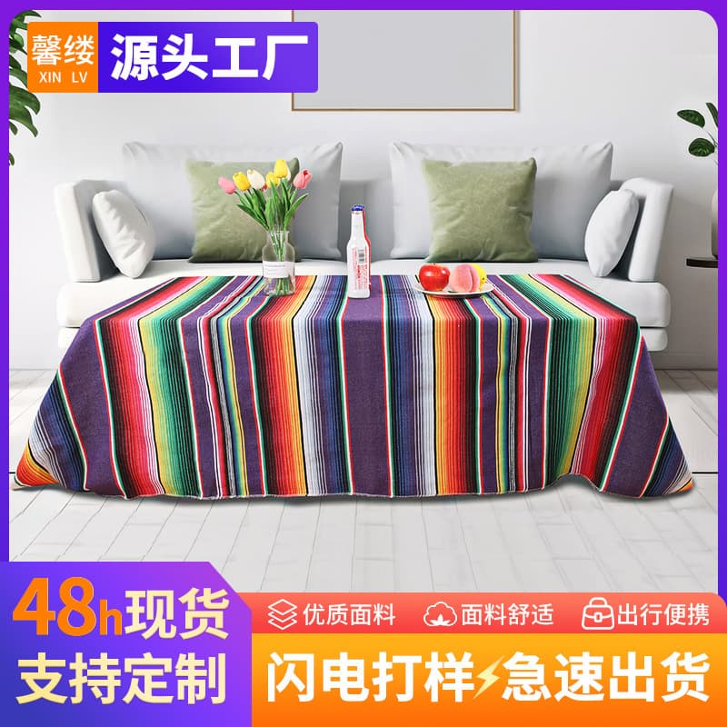Native American Style Tablecloth Striped Table Runner Coffee Table Cloth Tassel Decoration Air Conditioner Sofa Blanket Outdoor Picnic Blanket