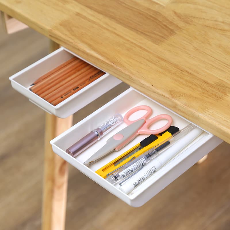 Drawer Organizer Box No-Drill Under-Desk Pen Holder Adhesive Drawer Office Desk Sundries Storage Box Multifunctional Desk