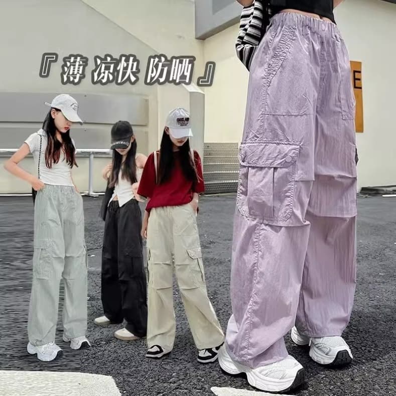 Girls' Pants Summer 2026 New Cargo Pants for Teens Middle School Students Youth Summer Paratrooper Pants Spring Autumn