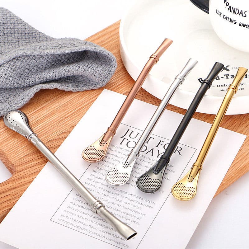 304 Stainless Steel Straw Spoon for Kids, Colorful Mate Tea Filter, Coffee, Hot Tea, Flower Tea Residue Filter Spoon, Cross-border