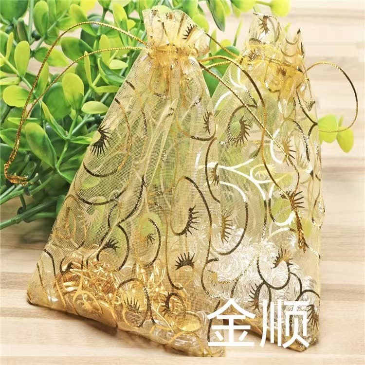 Mesh Bag Gold Foil Eyelash Flower Bag Eyebrow Flower Bag Curved Lash Drawstring Bag Organza Bag Jewelry Gift