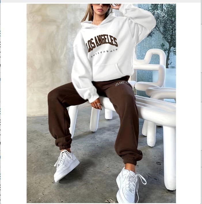 2026 Hot Cross-Border Europe and America New Trendy Casual Loose Hoodie Set with Print, Two Pieces in Stock