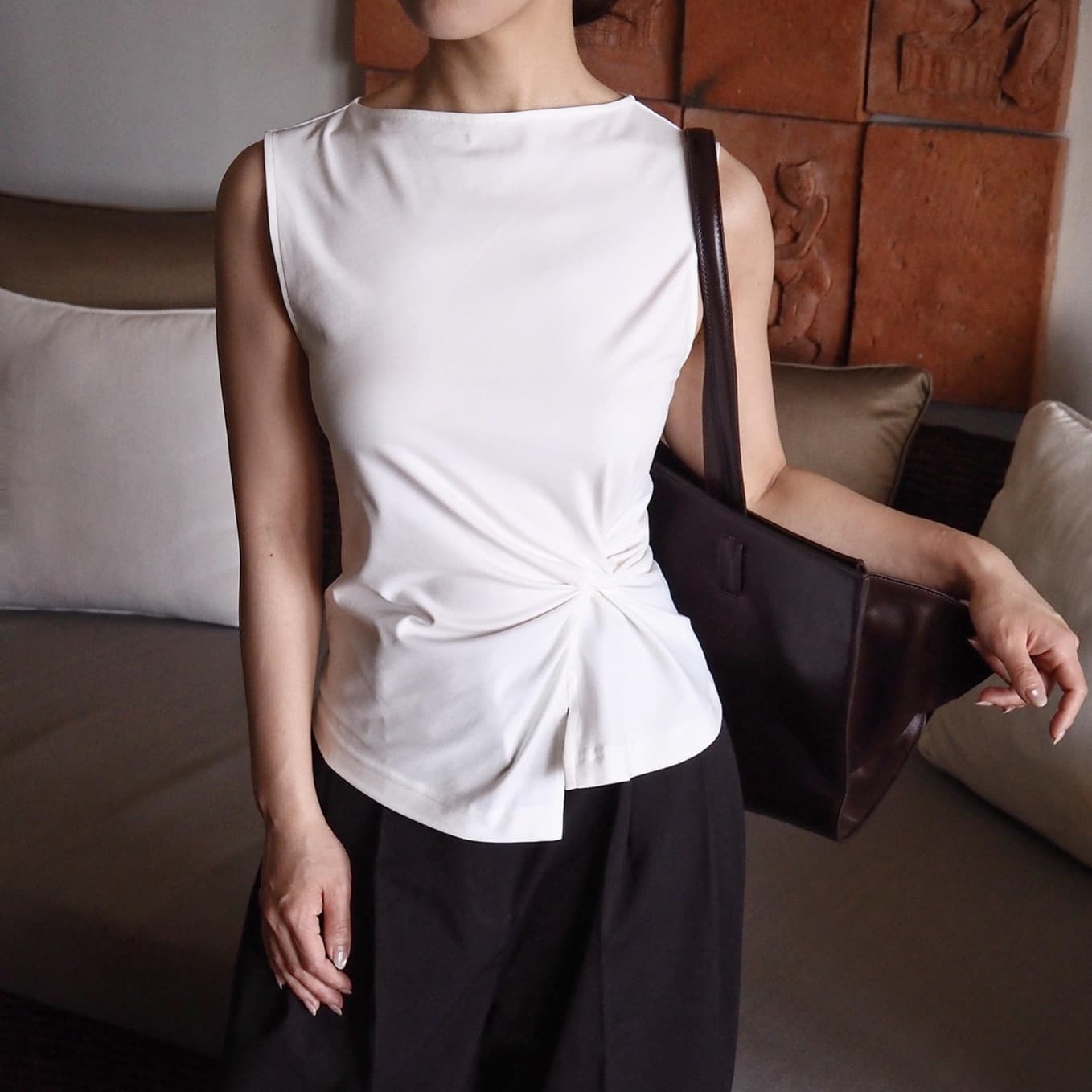 C's slim fit twist top sleeveless T-shirt white simple commuter T26 summer new product 1340575003