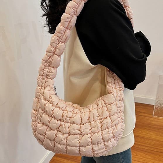 Cross-Border New Women's Niche Cloud Tote Bag, Down Soft Pleated Shoulder Bag, High-End Crossbody Bag, Dumpling Bag