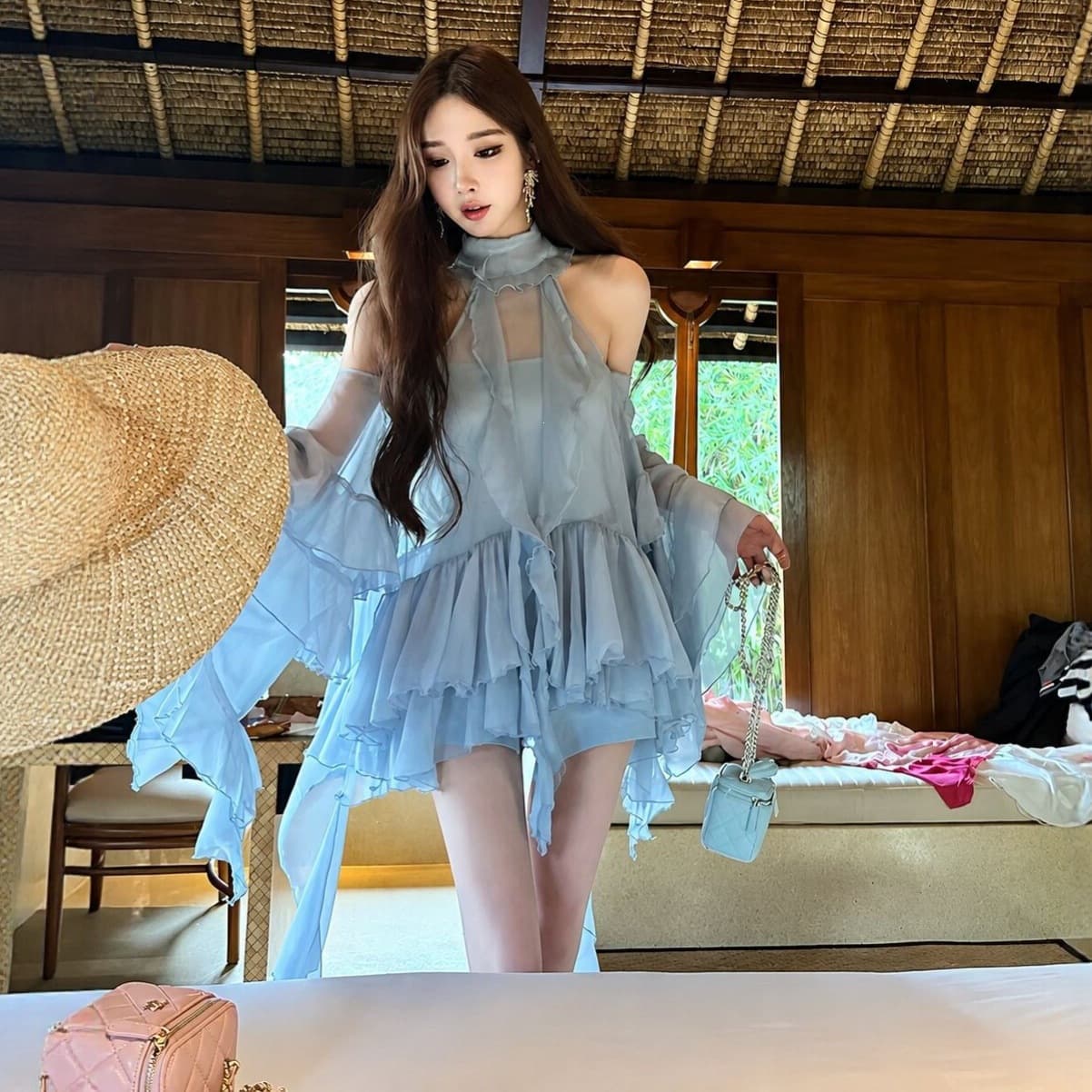 Lady-style off-shoulder shirt, fairy, seaside vacation, irregular top, shorts, tube top, three-piece skirt 2246