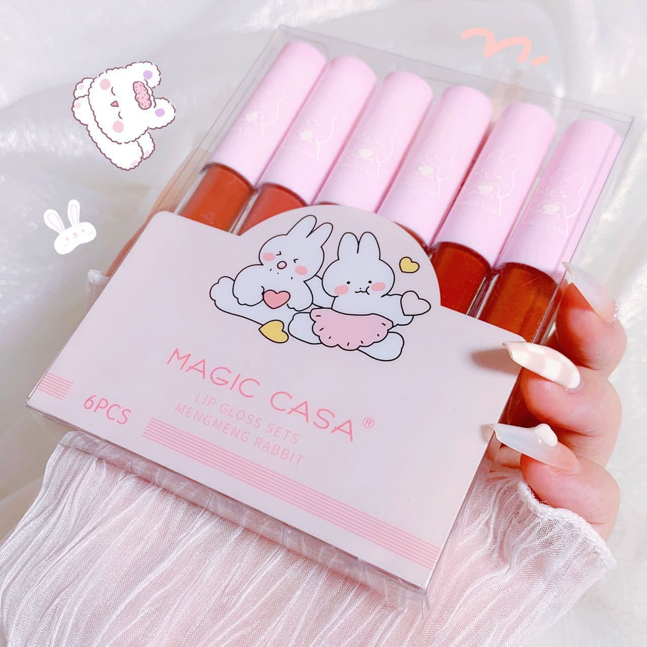 MAGIC CASA 6-Color Cute Rabbit Lip Gloss Set Matte Lip Mud Lipstick