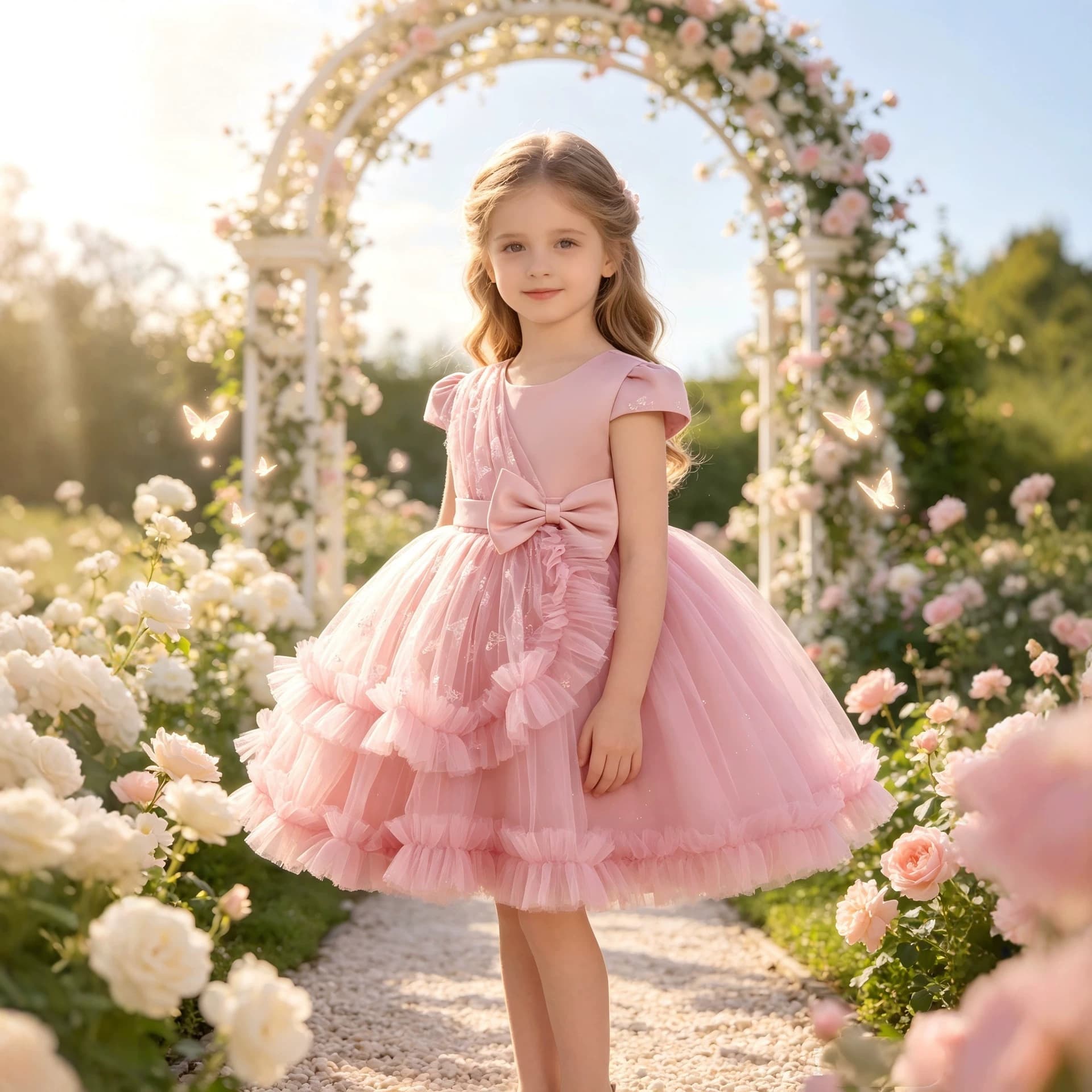New Cross-border Toddler Girl Birthday Dress with Bow, Christmas Princess Gown for Kids, Hostess Party Dress
