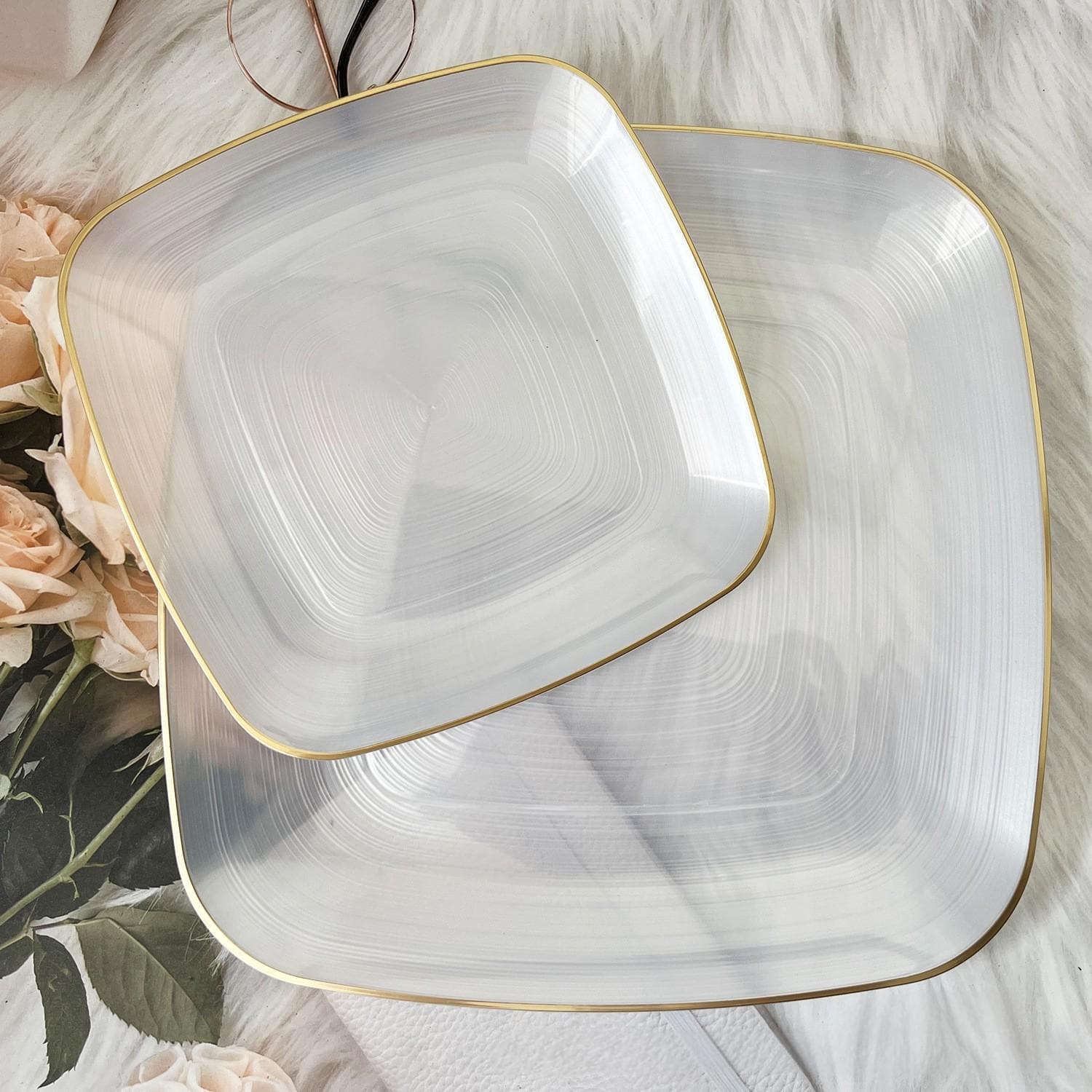 Disposable Annual Ring Plastic Dinner Plate Gold Rim Texture Square Plate Steak Salad Plate Transparent Gold Rim Dessert Plate Amazon