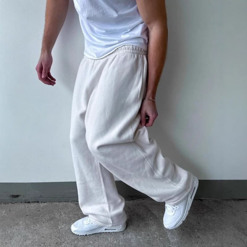Cross-Border 2025 Amazon Men's Fleece Sweatpants Elastic Waist Drawstring Straight-Leg Wide-Leg Loose Large Cuff Trousers
