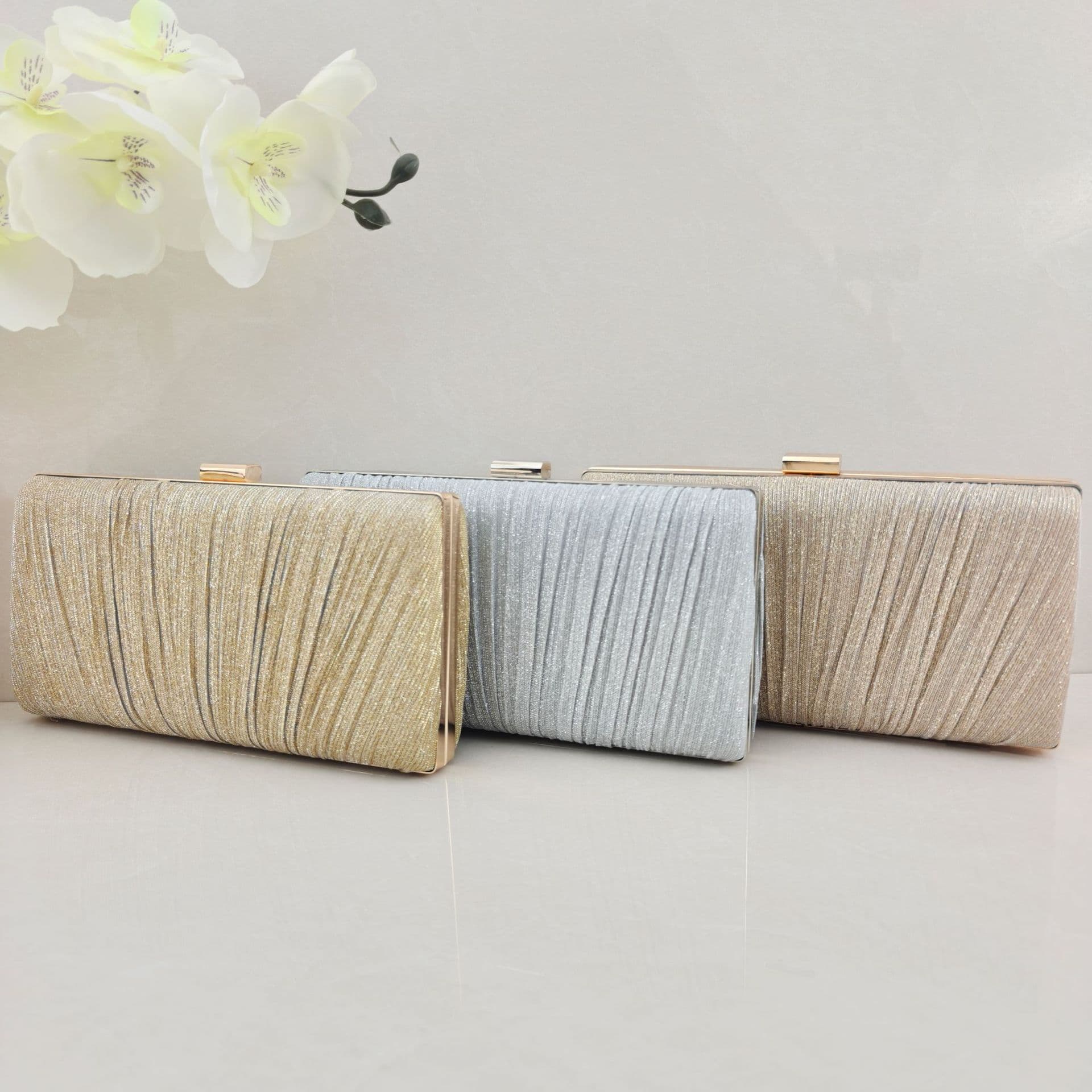 European and American Cross-Border Clutch Bag, New Double-Sided Pleated Evening Bag, Light Luxury Socialite Dress Bag, Clutch Bag