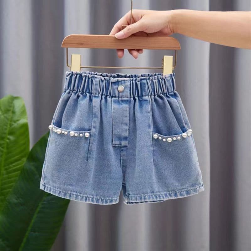 Children's Clothing Factory Wholesale 3-12 Years Old Girls Summer Fashion Denim Shorts Medium and Big Kids Korean Style Denim Shorts Fashion