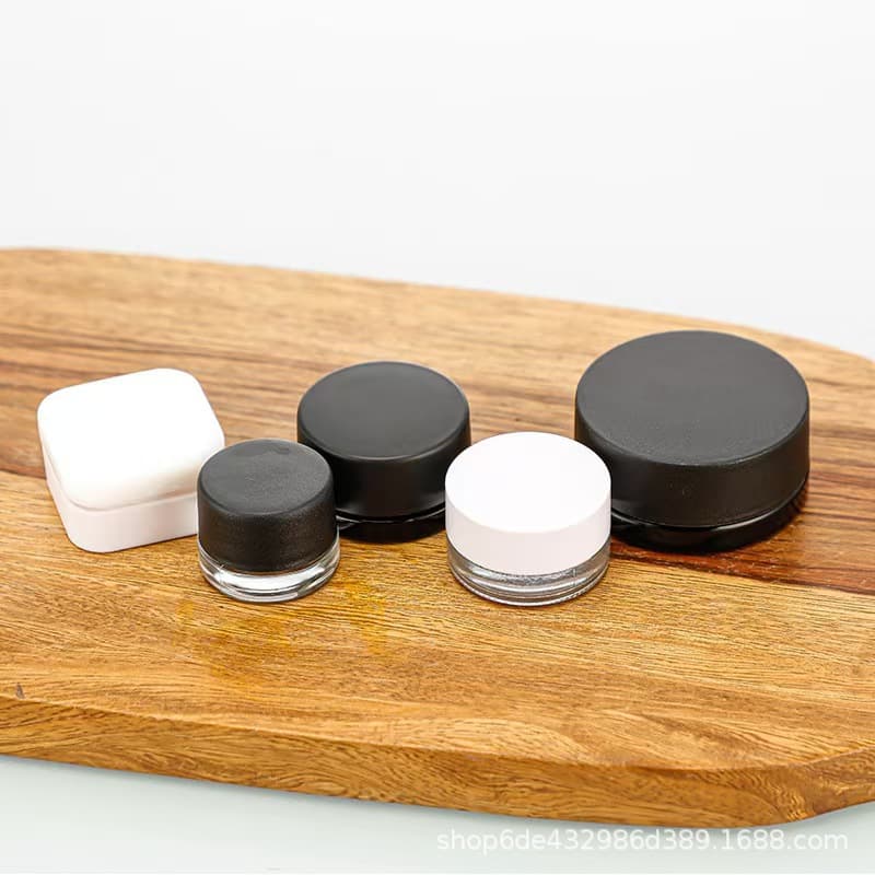 Factory stock cannabis jar, round with lid, eye cream/sample cosmetic cream dispensing jar