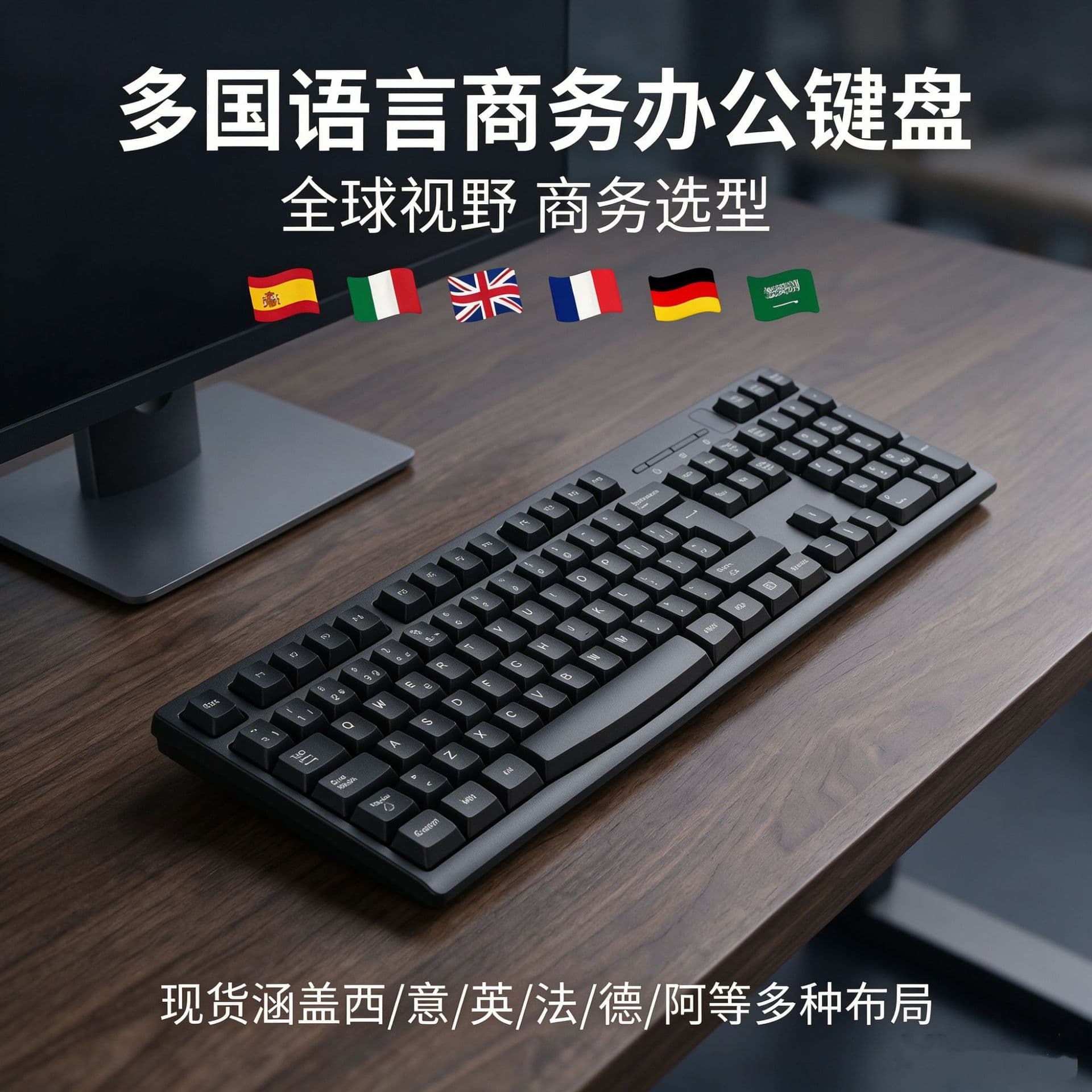 Multilingual Keyboard, Business Office Laptop Desktop Computer Tablet Durable Wired Keyboard, Neutral
