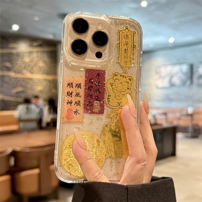 Cute Cat Brings Wealth Smooth Sailing iPhone 17 Pro Max Case 16E Shockproof 15 Plus 13 Mini Apple 11