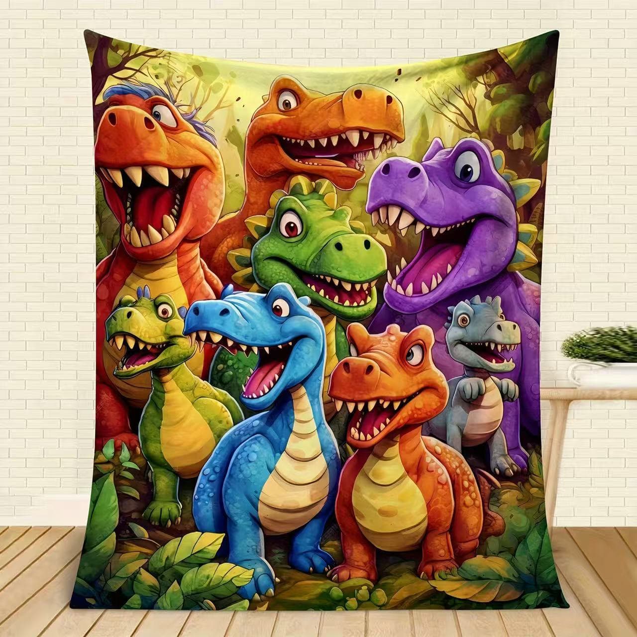 Cross-border Amazon Cartoon Dinosaur Digital Printed Blanket Universal Soft and Comfortable Sofa Cover Nap Blanket All Seasons