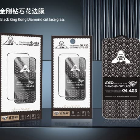 New design advanced GLASS high aluminum screen printing large arc tempered film ip 16 pro black lace mobile phone film