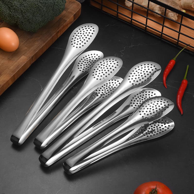 304 Stainless Steel Delicate Food Tongs Thickened Multi-Hole Food Tongs Barbecue Tongs Kitchen Bread Tongs Steak Tongs