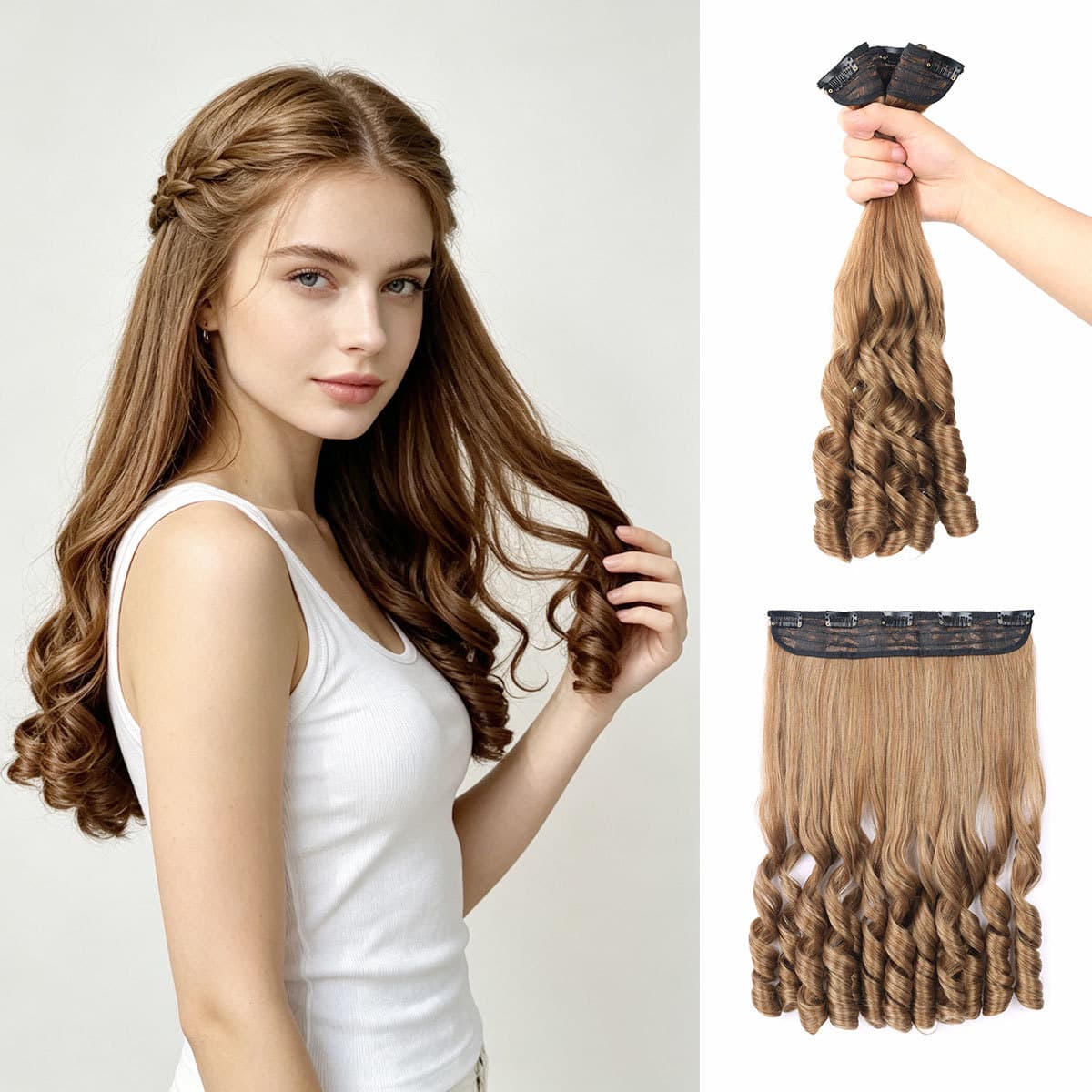 Influencer Wig Women Roman Curl Hairpiece One-Piece Curly Hair Extension Seamless Clip-In Long Curly Hair