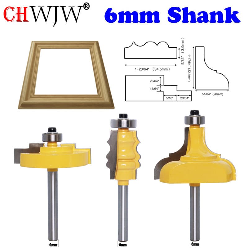 3pc Woodworking Milling Cutter Set: Line Cutter, Photo Frame Cutter, Panel Cutter, European Style Photo Frame Line Cutter, Classical Line Cutter