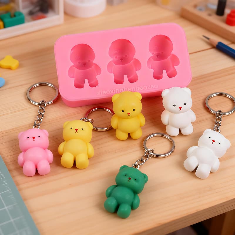 Piggy Little Panda Cat Silicone Mold DIY Cute Cartoon Keychain Ornament Decoration Kneading Silicone Mold