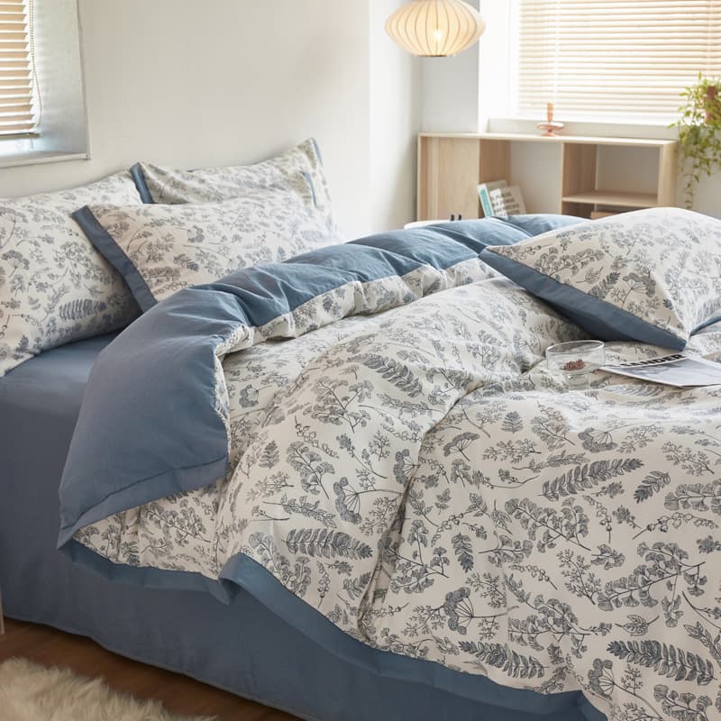 Class A washed cotton linen 4-piece bedding set, autumn/winter style, pure cotton 3-piece set, full cotton double-layer gauze fitted sheet and duvet cover bedding