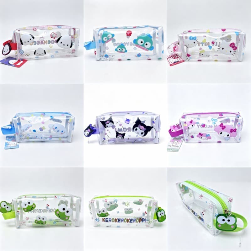 New PVC Pencil Case Stationery Bag Cute Cartoon Student Transparent Large Capacity Zipper Stationery Storage Bag Makeup Bag