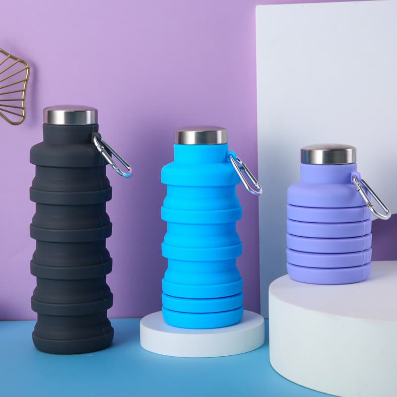 Factory direct platinum silicone sports outdoor water bottle, large-capacity portable collapsible water bottle, silicone folding cup