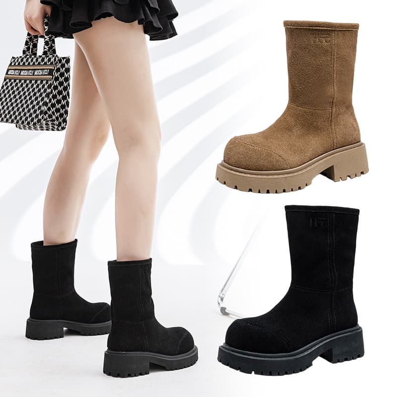 7cm Invisible Height Increase Chunky Mid-Calf Martin Boots 2025 Autumn New Style Versatile Thick Sole Heightening Snow Boots